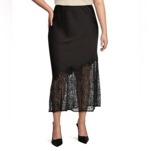 Skies Are Blue Black Lace Hem Midi Skirt Size 2X NWT